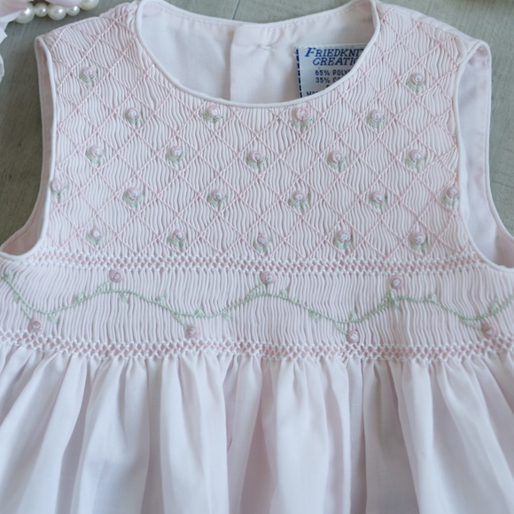 Girls Pink Smocked Dress Size 6 Month Embroidery Sleeveless NWOT - Picture 2 of 4